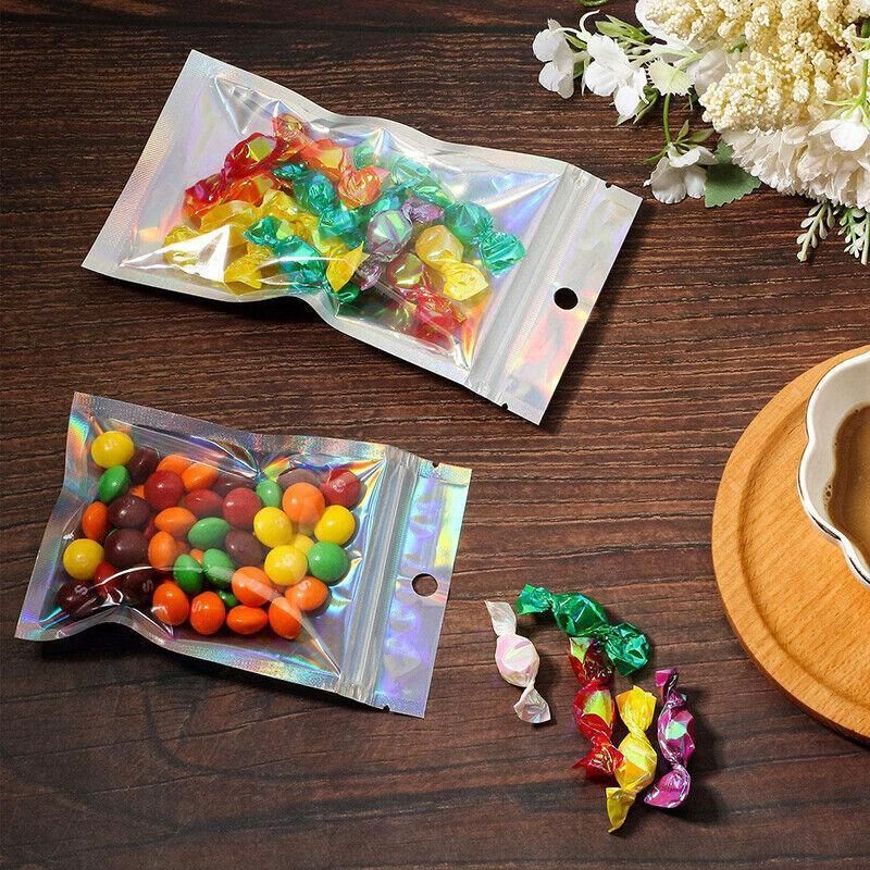 100/200X Iridescent Zip Bags for Food Storage & Holographic Makeup Pouch - 10.5*15cm 100PCS