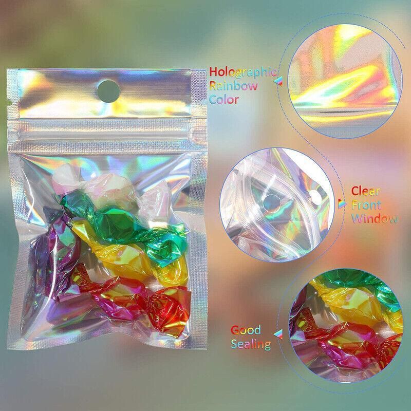 100/200X Iridescent Zip Bags for Food Storage & Holographic Makeup Pouch - 7*10cm 100PCS