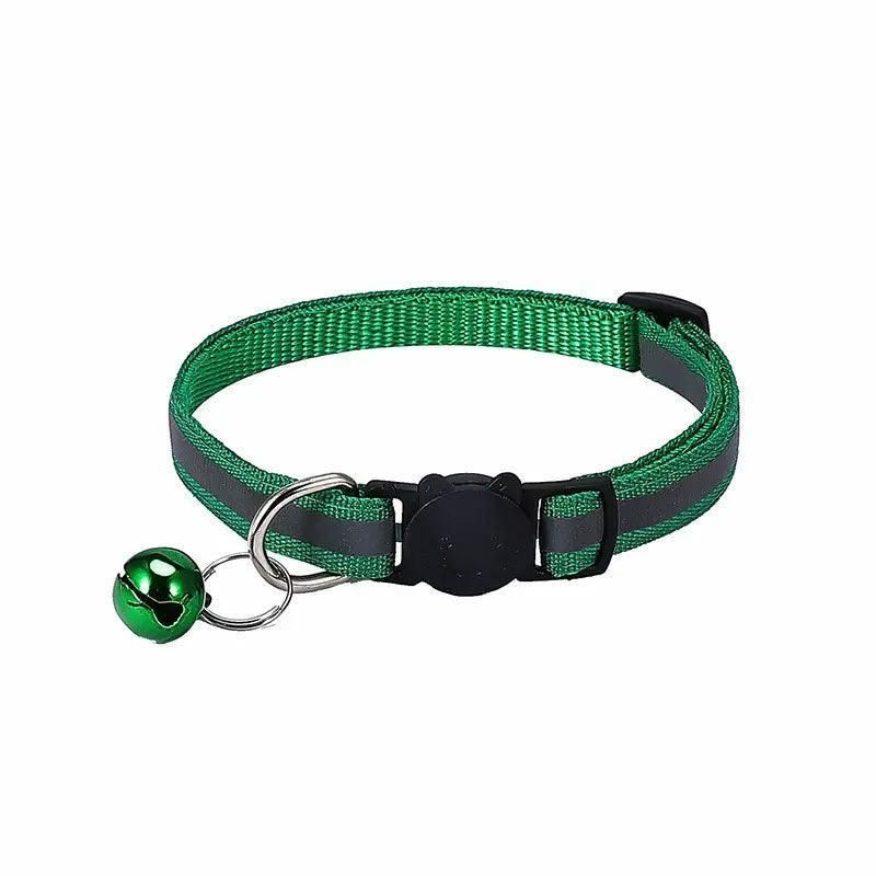 Reflective Cat Collar with Breakaway Buckle and Bell Adjustable for Small Pet Use - Apple Green