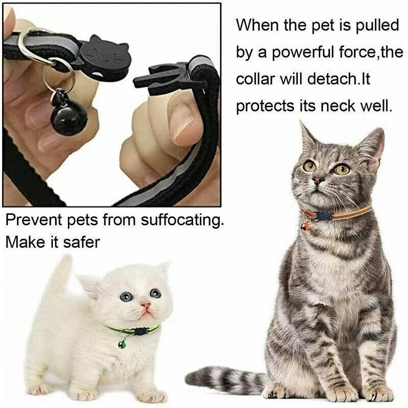 Reflective Cat Collar with Breakaway Buckle and Bell Adjustable for Small Pet Use - Apple Green