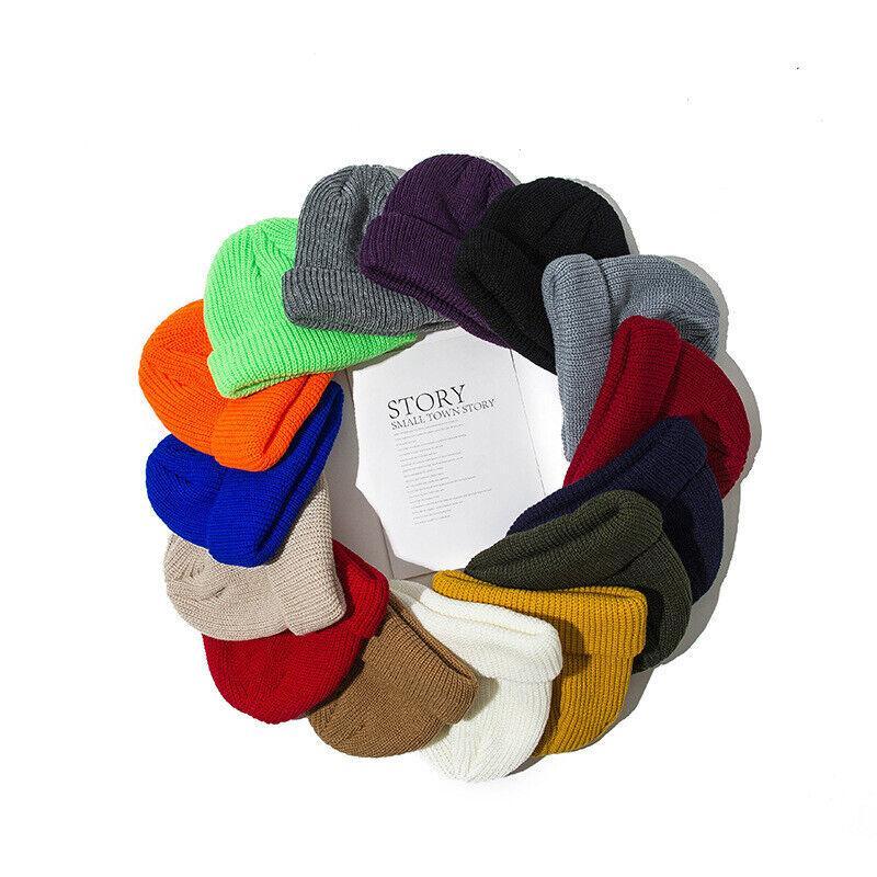 Men Women Mini Fisherman Beanie Winter Spring Hat Soft Knitted Docker Skull Cap - Beige