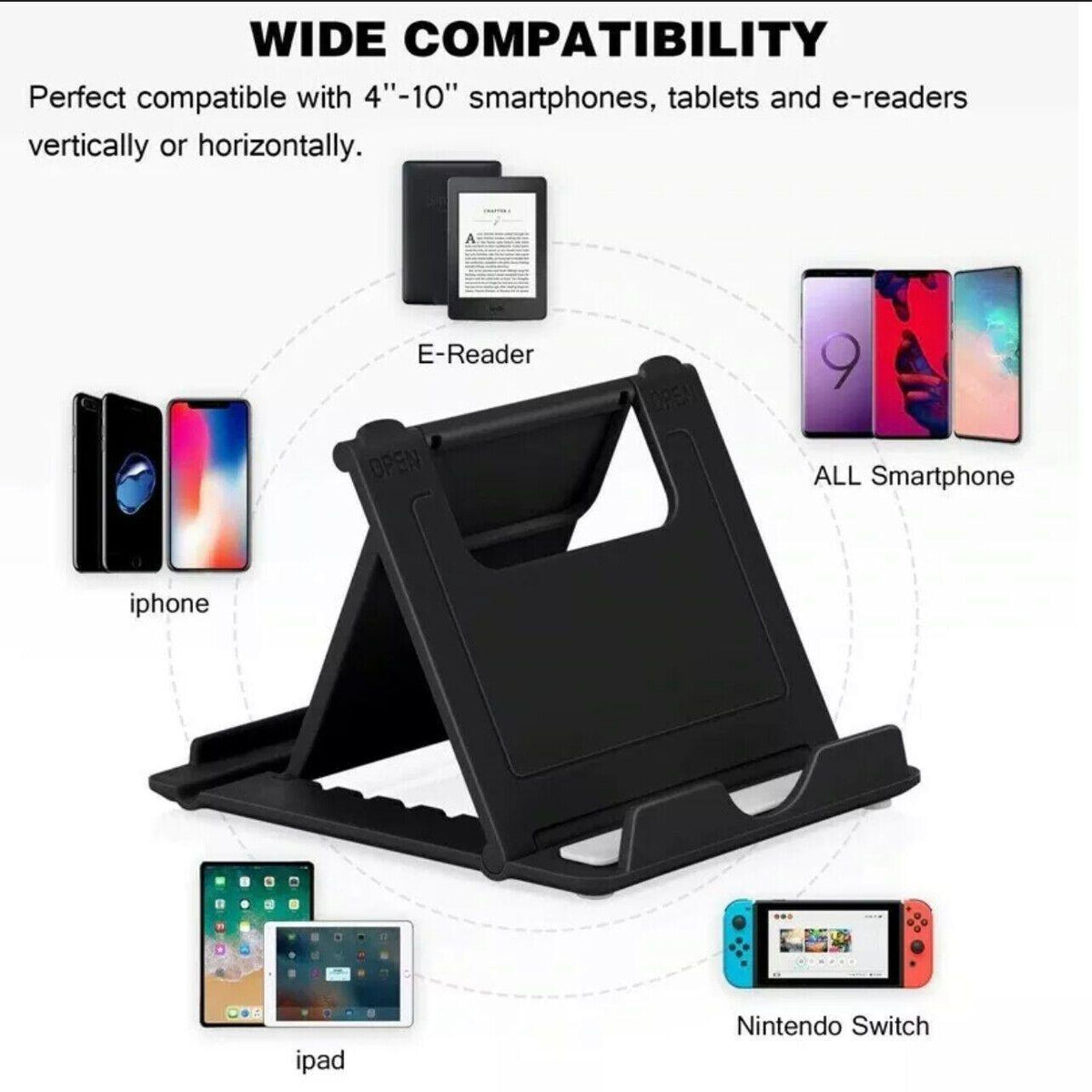 Universal Foldable Tablet and Phone Stand Adjustable Portable Desk Holder - Black