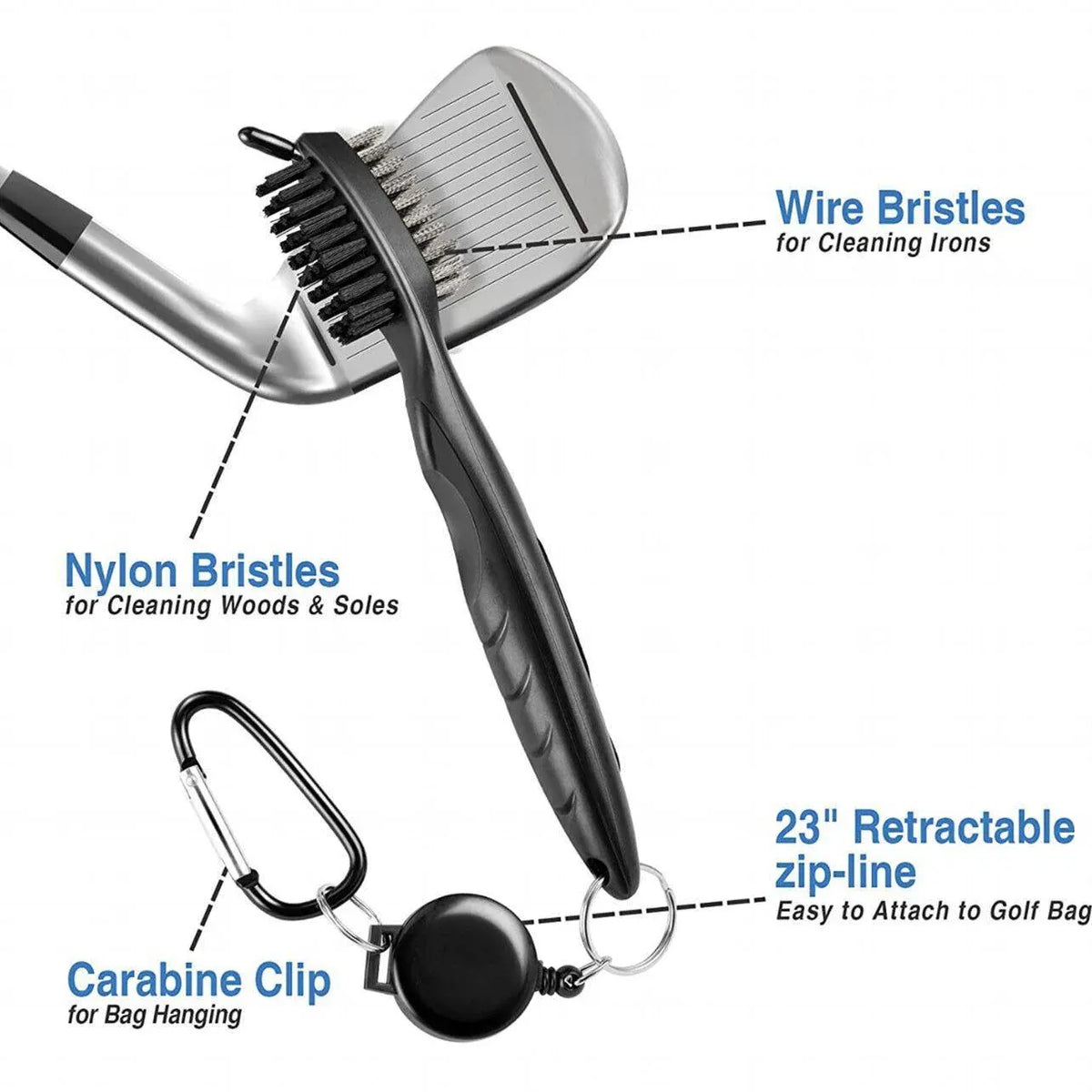 Golf Cleaning Brush Retractable Stock Color Groove Cleaner With Reel Club Ball - Black