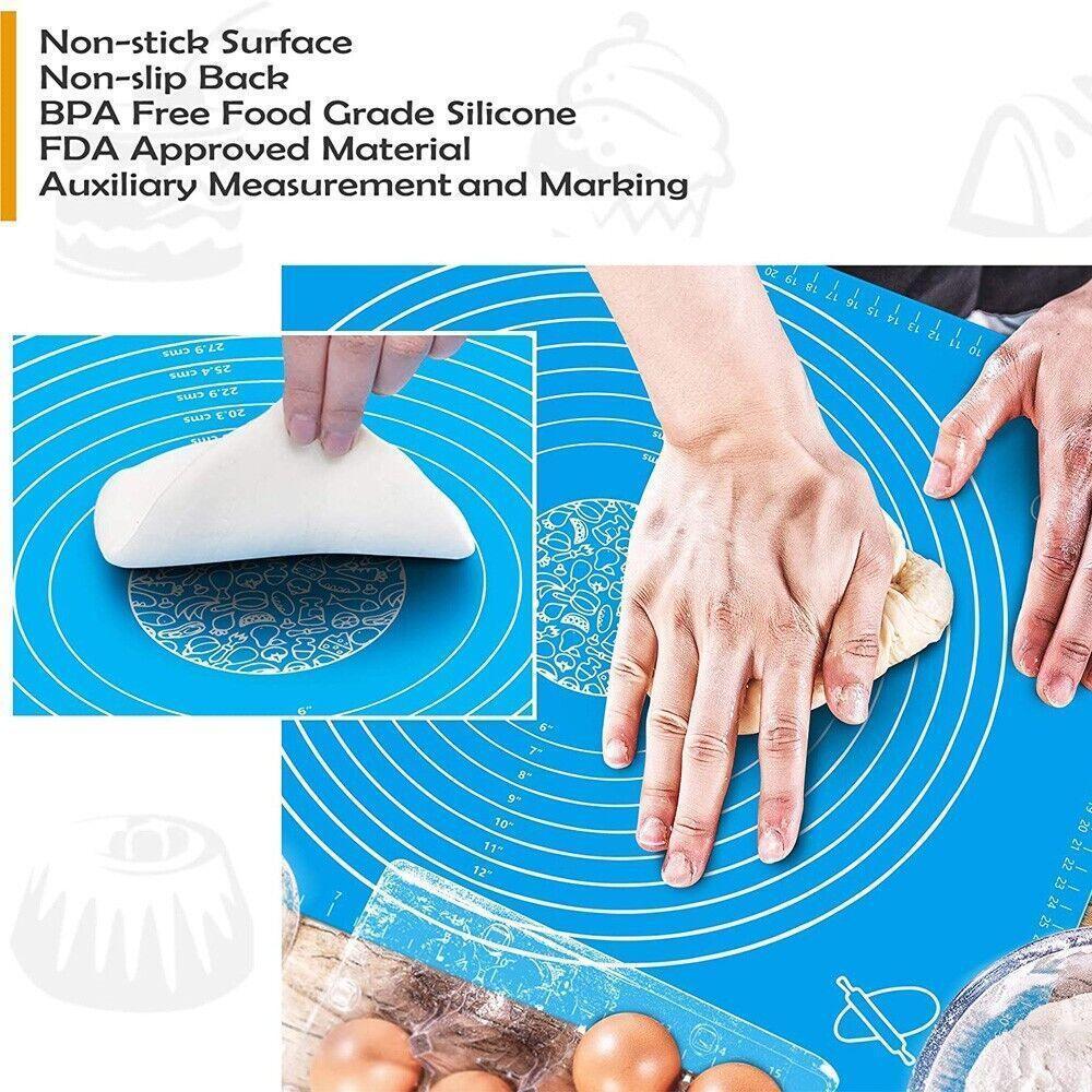 Blue Reusable Non-Stick Silicone Rolling Dough Mat Cake Pastry Baking Fondant Sheet - 40*30cm