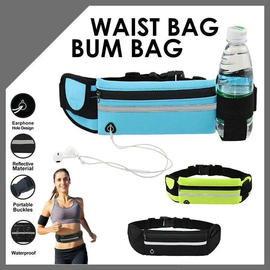 Waterproof Running Bum Bag Fanny Pack Waist Belt Money Wallet Zip Pouch Sports - Green