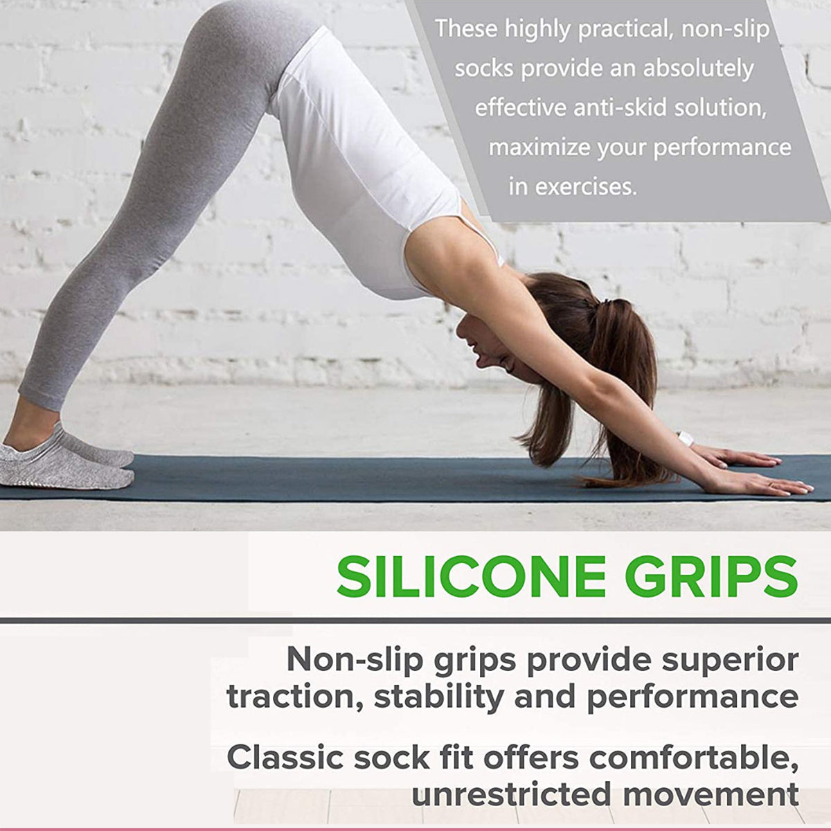 3 Pairs Ladies Women Sports Cotton Rich Pilates Yoga Non-Slip Grip Socks - Grey
