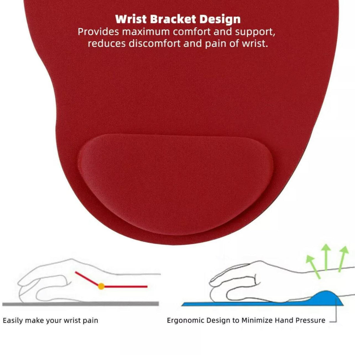 Comfort Mouse Pad with Built In Wrist Support Non Slip Ergonomic Mice Mat - Grey