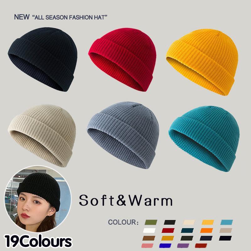 Men Women Mini Fisherman Beanie Winter Spring Hat Soft Knitted Docker Skull Cap - Khaki