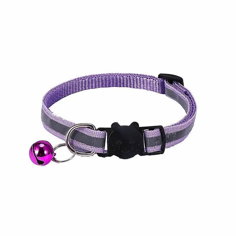 Reflective Cat Collar with Breakaway Buckle and Bell Adjustable for Small Pet Use - Light Purple