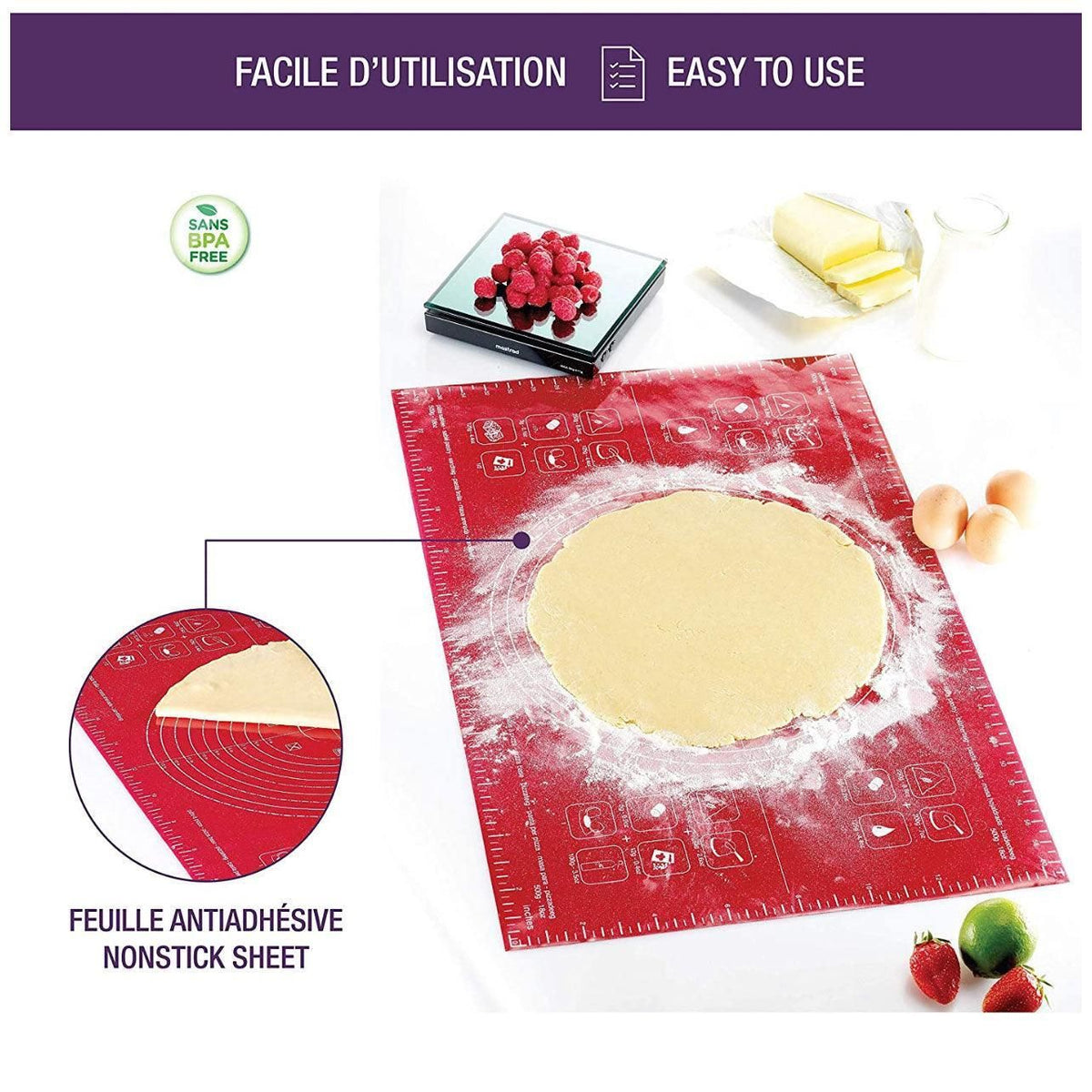 Red Silicone Baking Mat 40x30cm Non Stick Dough Rolling Sheet Reusable Pastry Tool