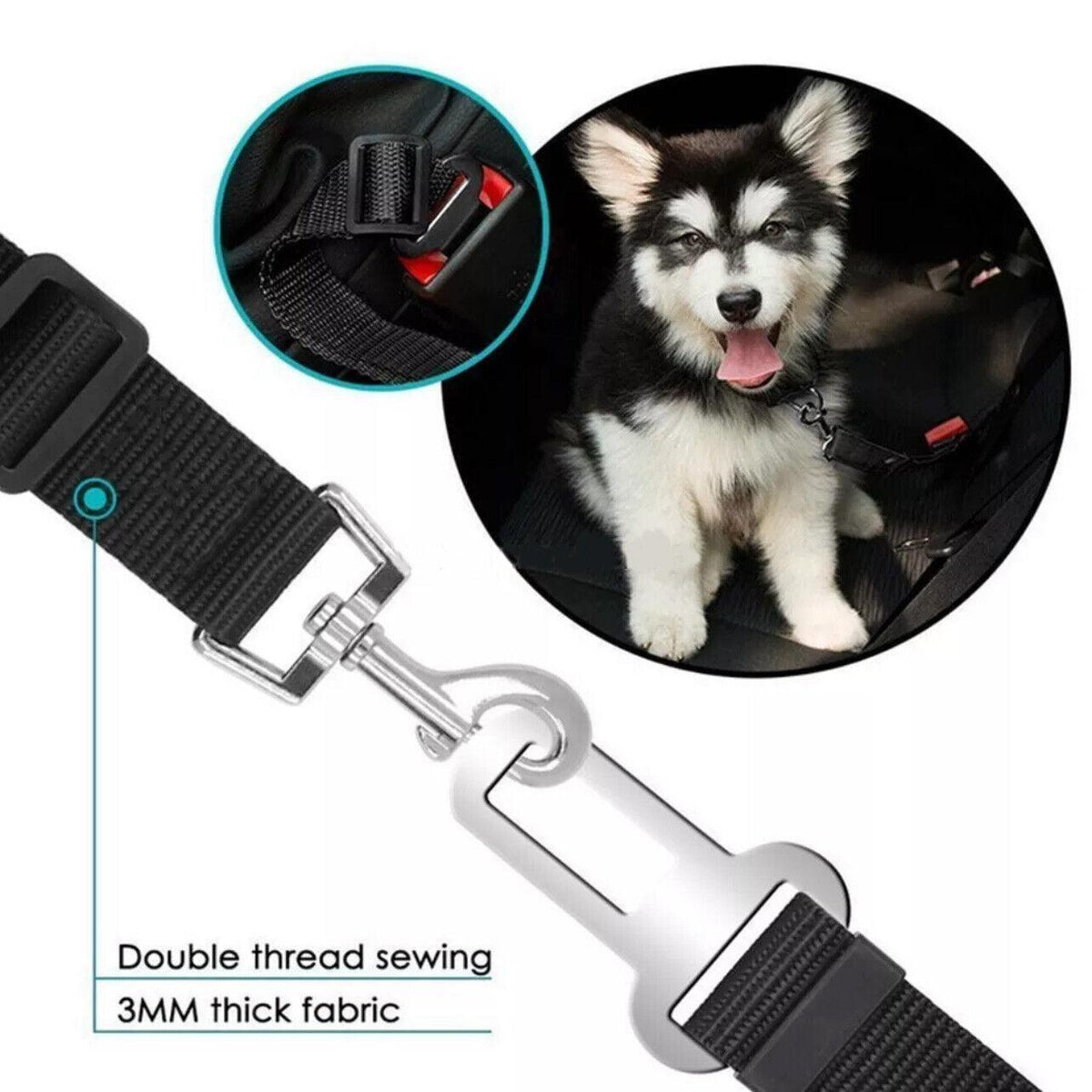 Adjustable Pet Harness Lead for Car Travel with Clip Attachment Nylon Restraint Strap - Red