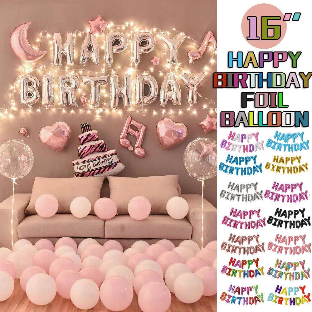 40Cm 3D Happy Birthday Letters Balloons Inflating Foil Banner Bunting Celebrate - Red