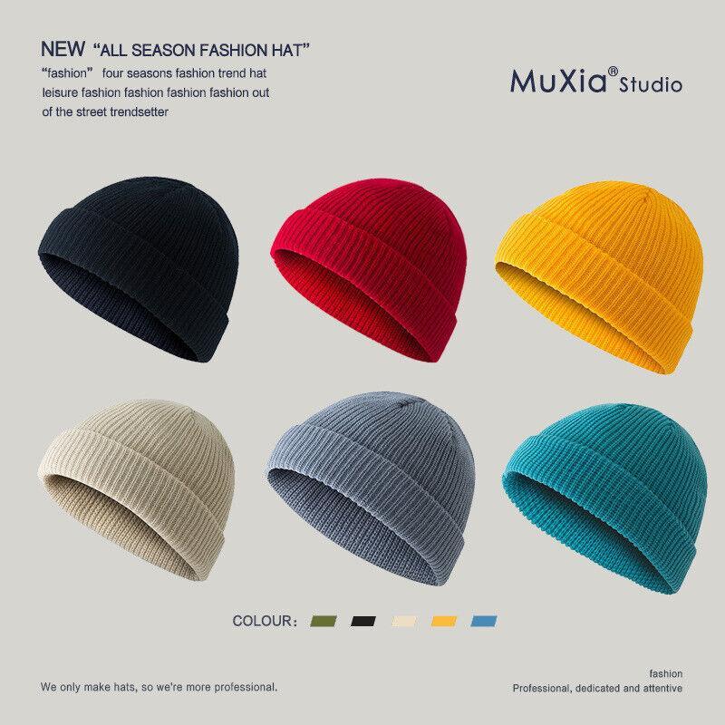 Men Women Mini Fisherman Beanie Winter Spring Hat Soft Knitted Docker Skull Cap - Royal Blue