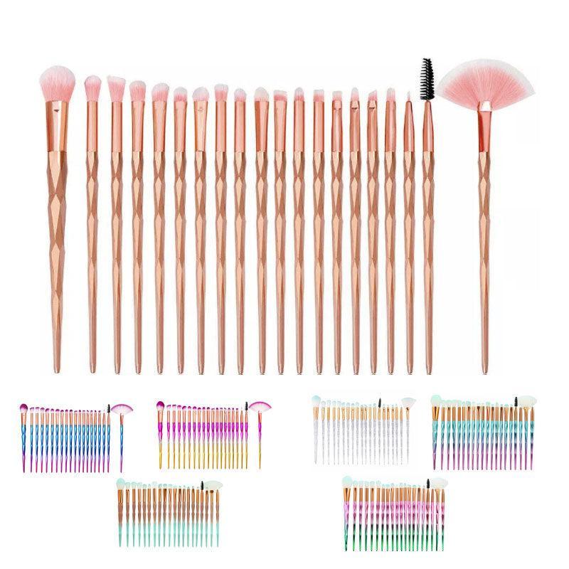 20 Pcs Eye Make-Up Brushes Diamond Unicorn Eyeshadow Eyebrow Blending Brush Set - Transparent