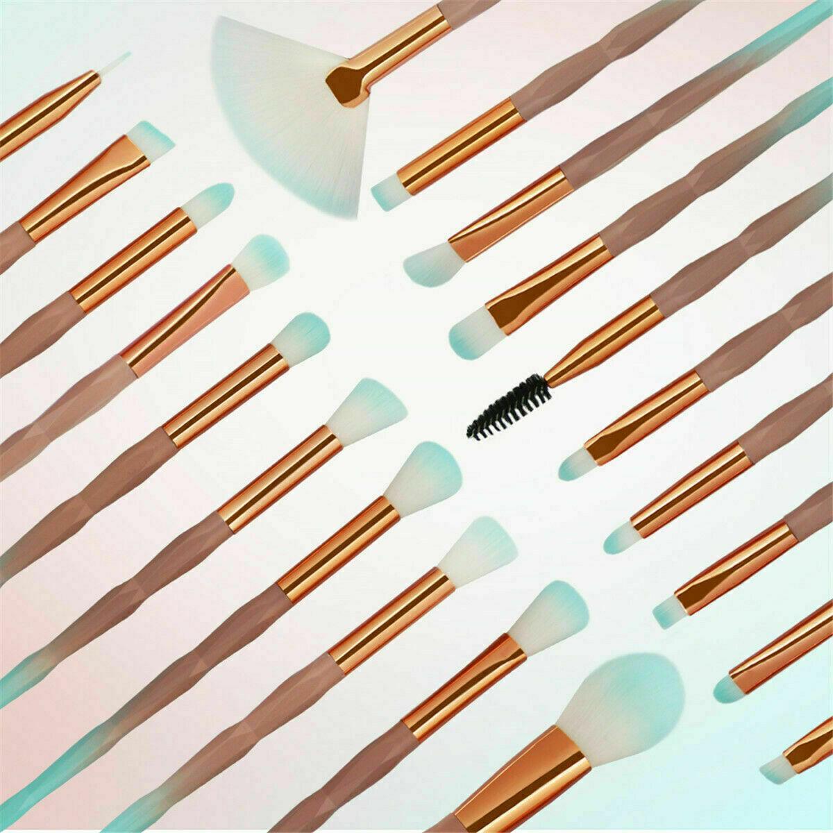 20 Pcs Eye Make-Up Brushes Diamond Unicorn Eyeshadow Eyebrow Blending Brush Set - Transparent