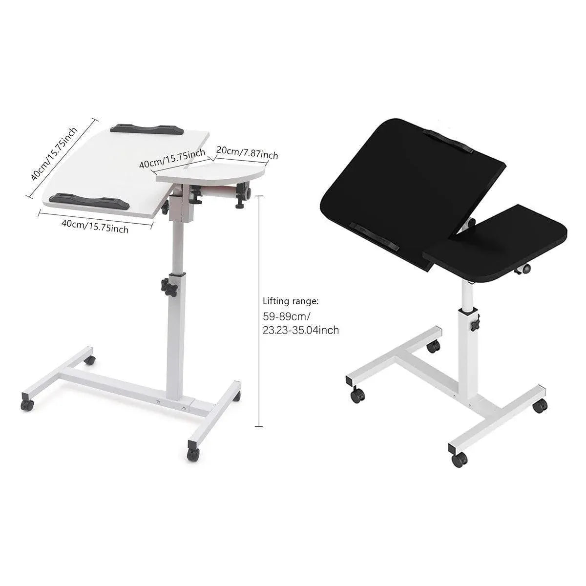 Adjustable Folding Computer Desk Stand Floor-Standing Movable Bedside Table - Black