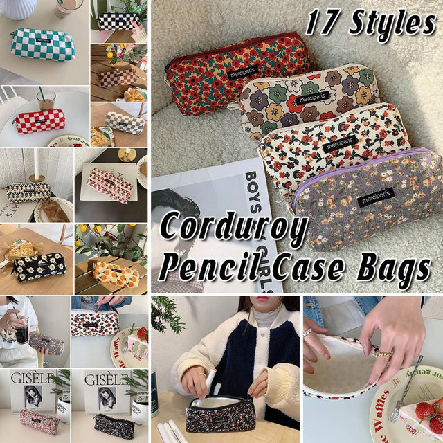 Large Capacity Pencil Case Organiser Bag Stationery Holder School Travel Pouch - Light Brown Plaid