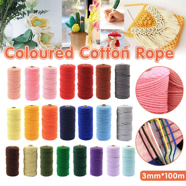3mm Colored Cotton Rope Woven Macrame Cord Tapestry Binding Craft Rope - Khaki