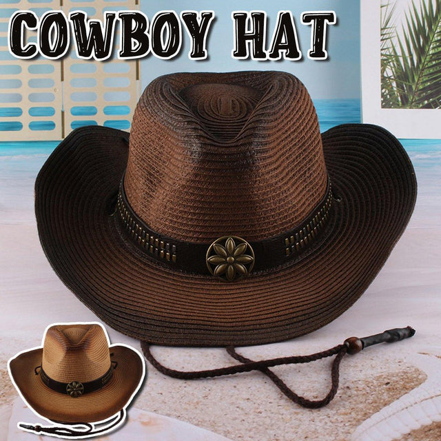 Outdoor Western Cowboy Hat Unisex Straw Hat Visor Hats Big Brim Hat Summer Khaki