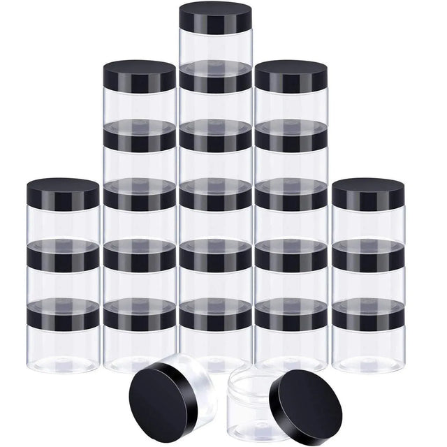 10pcs Wide Mouth Plastic Jars Black Lid Transparent Skin Care Cream Containers - 40ml