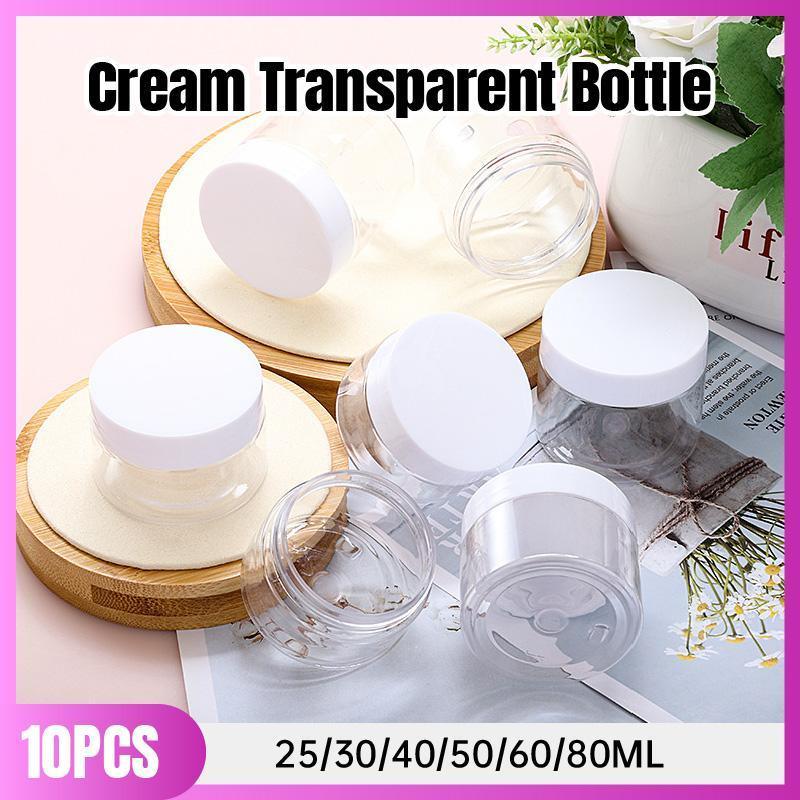 10pcs Transparent Wide Mouth Cream Dispenser White Lid Bottle Plastic Jar - 30ml