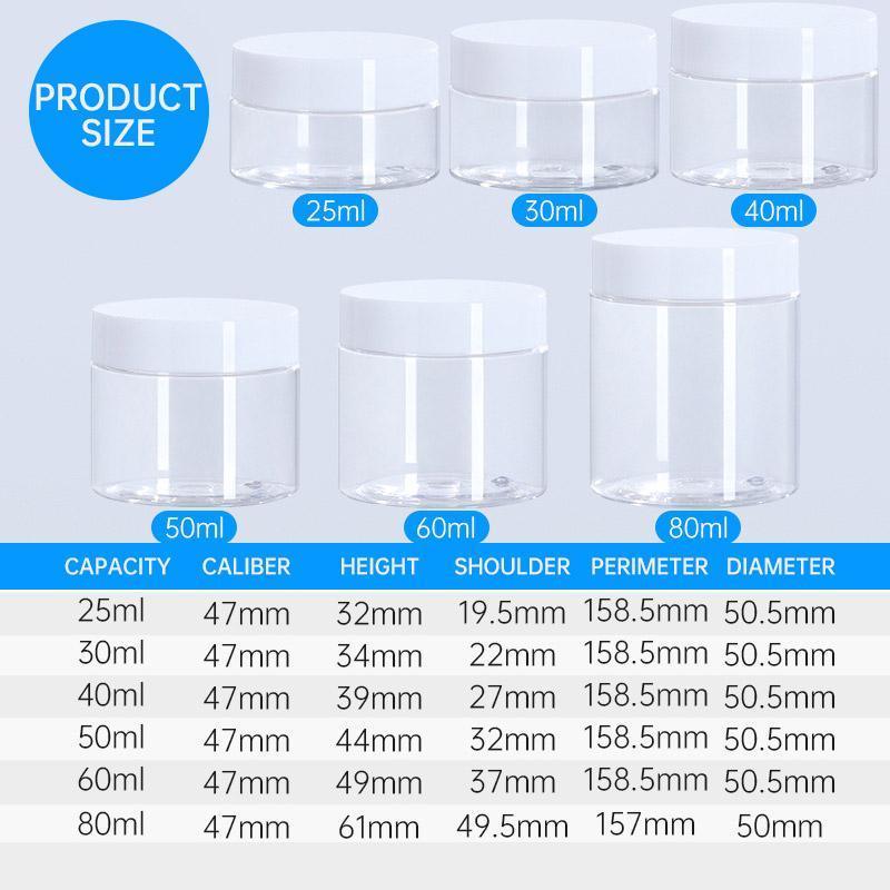 10pcs Transparent Wide Mouth Cream Dispenser White Lid Bottle Plastic Jar - 30ml