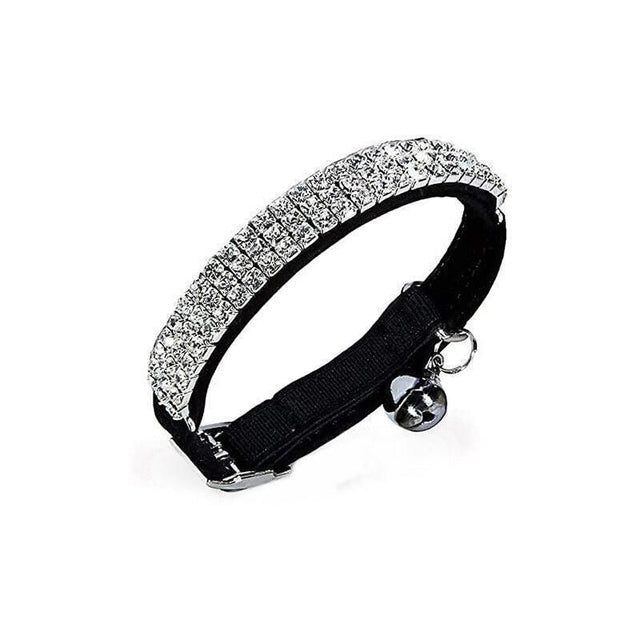 Suede Adjustable Pet Collar Rhinestone Cat Puppy 5 Colours Quick Release - Black