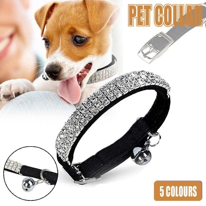 Suede Adjustable Pet Collar with Rhinestone for Cat Puppy 5 Colours Quick Release - Black