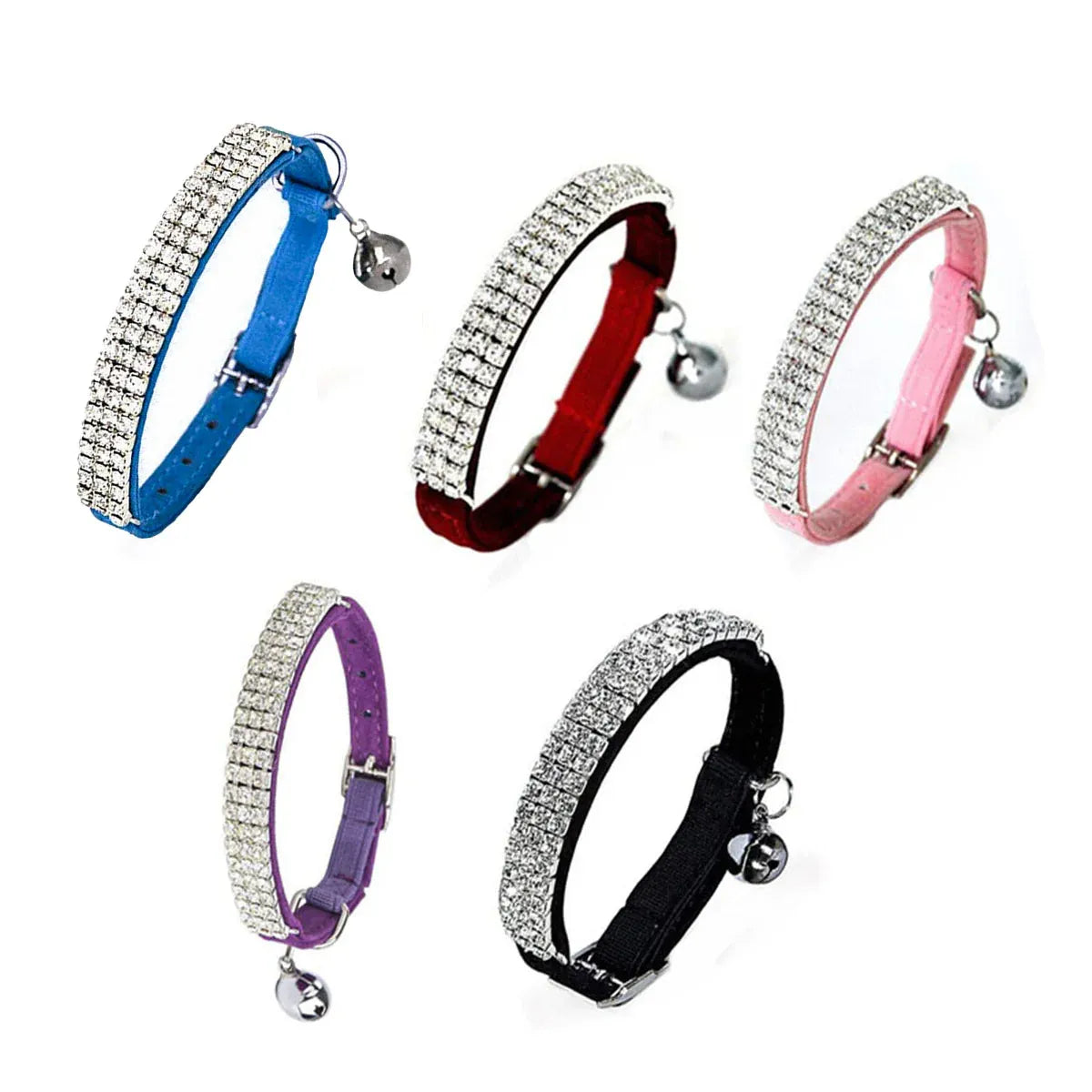 Suede Adjustable Pet Collar with Rhinestone for Cat Puppy 5 Colours Quick Release - Black