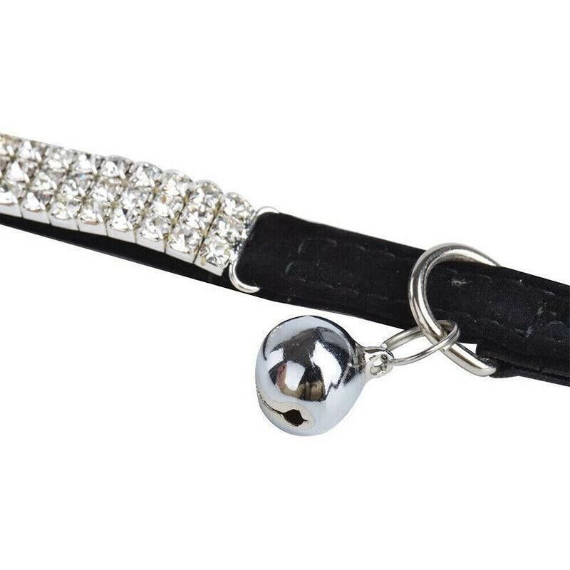 Suede Adjustable Pet Collar with Rhinestone for Cat Puppy 5 Colours Quick Release - Black