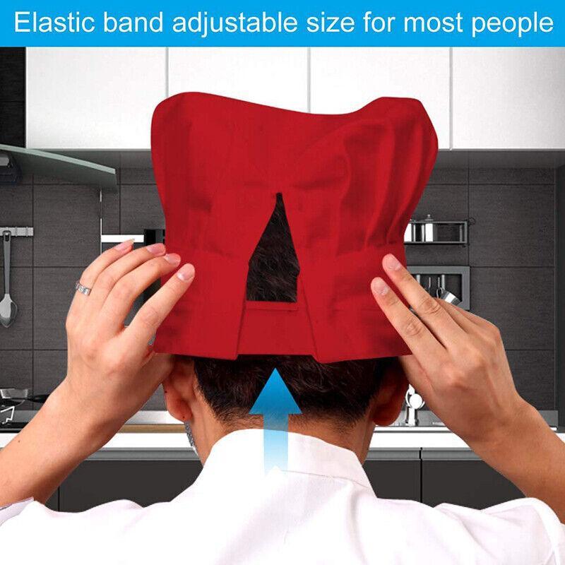 Adjustable Chef Cap with Elastic Band for Kitchen Cooking Baking Catering Use - Black Flatware