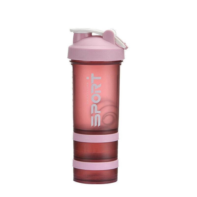 Powder Milkshake Drink Cup Sport Water Bottle 500Ml 3 Tier Protein Shaker Pill - Blue
