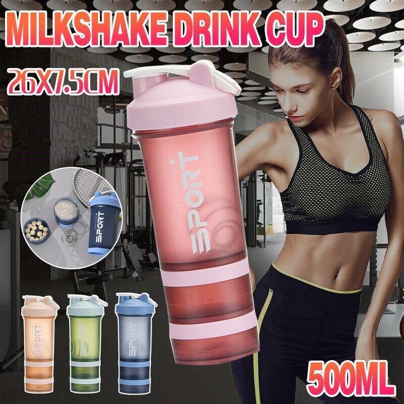 Powder Milkshake Drink Cup Sport Water Bottle 500Ml 3 Tier Protein Shaker Pill - Orange