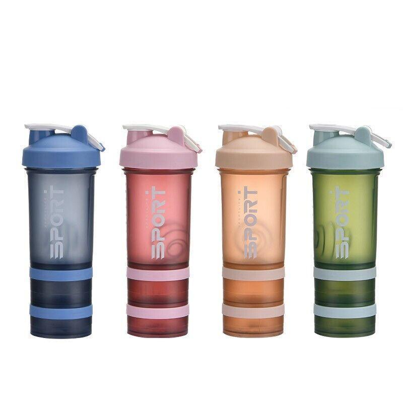 Powder Milkshake Drink Cup Sport Water Bottle 500Ml 3 Tier Protein Shaker Pill - Orange