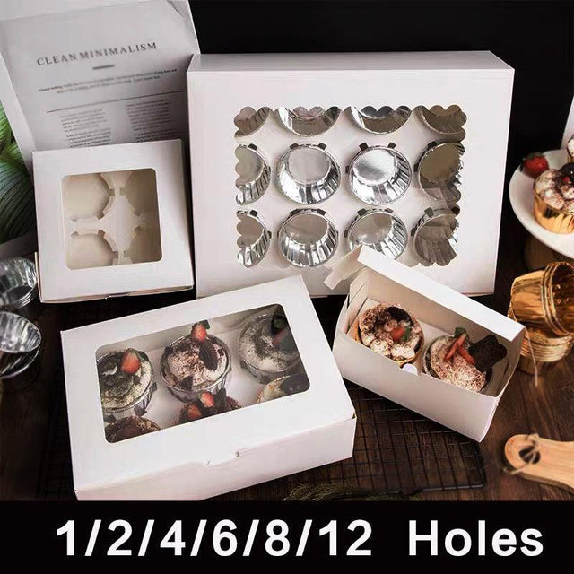 Cupcake Box Cases 1/2/4/8/12 Holes Window Face Cases Party Wedding Muffin Baking - 2 Holes 25PCS