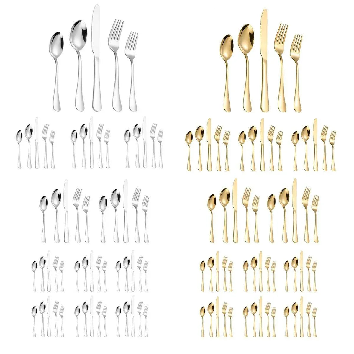 20/40pcs Stainless Steel Cutlery Set Knife Fork Spoon Western Hotel Tableware - Silver-20pcs