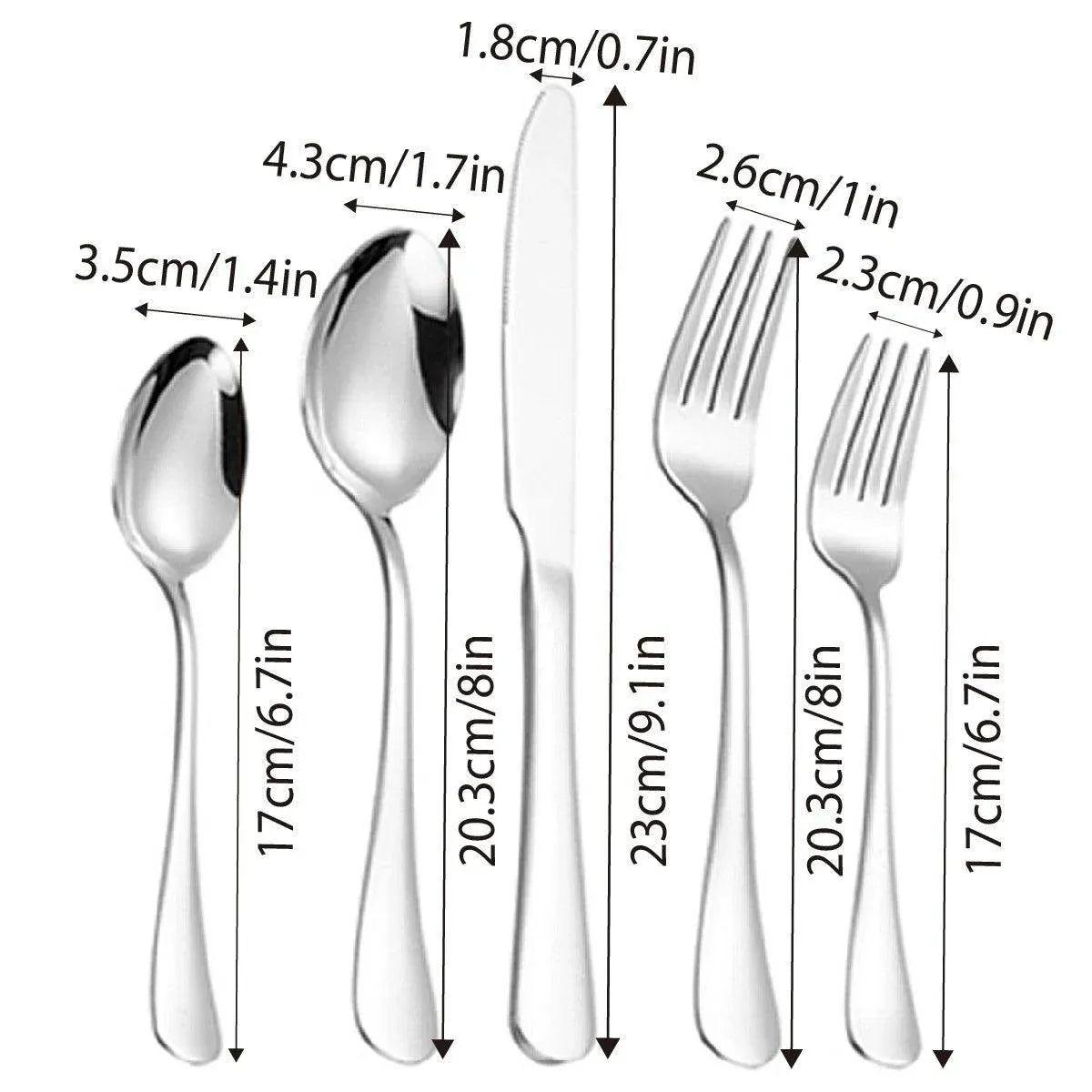 20/40pcs Stainless Steel Cutlery Set Knife Fork Spoon Western Hotel Tableware - Silver-20pcs