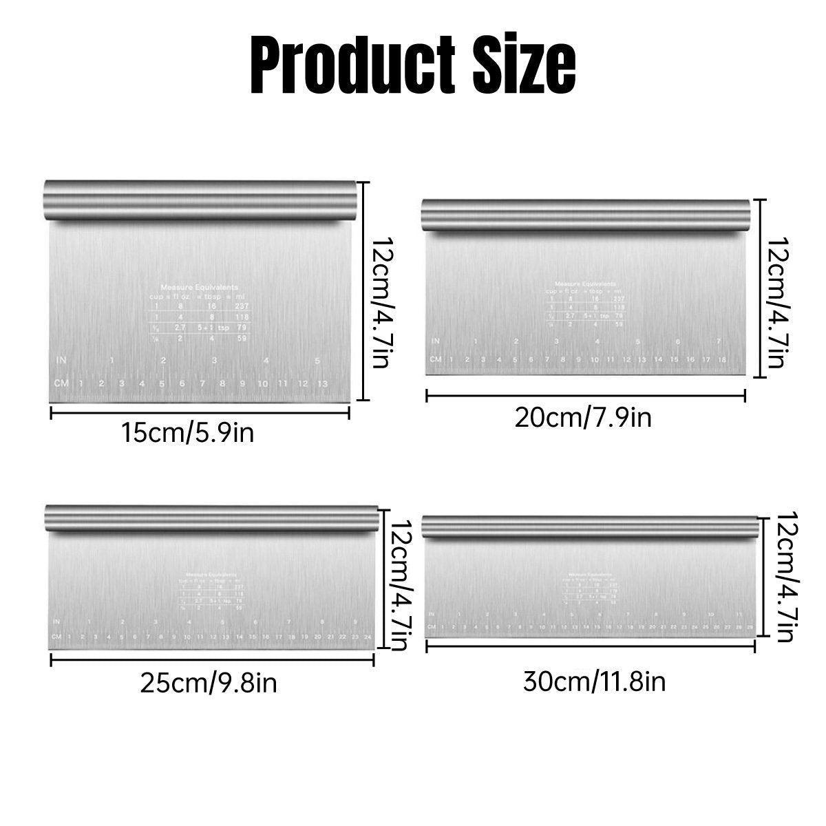 Stainless Steel Dough Cutter Knife Measurement Scraper Pastry Baking Tool - 25cm