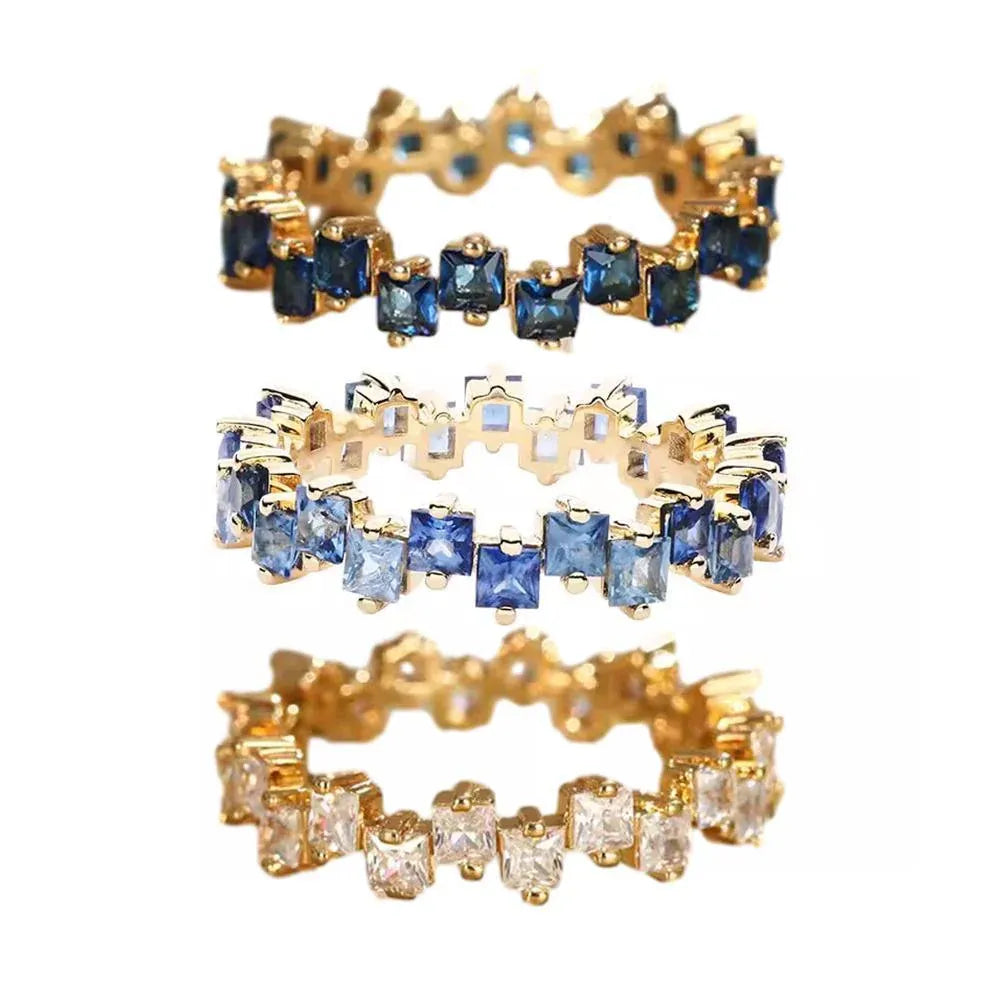 Square Design 1.2ct Simulated Diamond Women Engagement Ring Rose Gold Plated - Dark Blue-Size 6