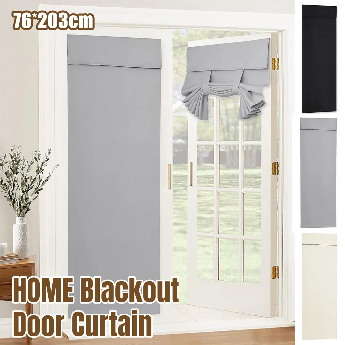 Home Blackout Door Curtain Thermal Insulated Durable for Bedroom Living Room - Black