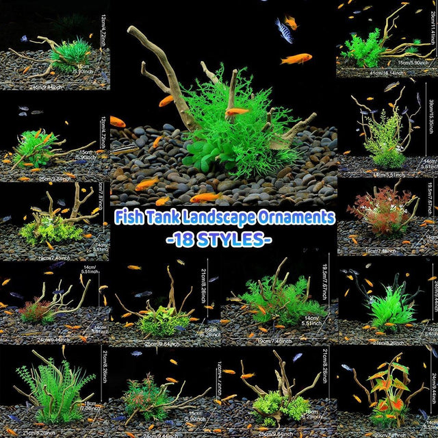 Aquarium Landscaping Decoration Artificial Wood and Plants Fish Tank Ornament - CM2402-Green