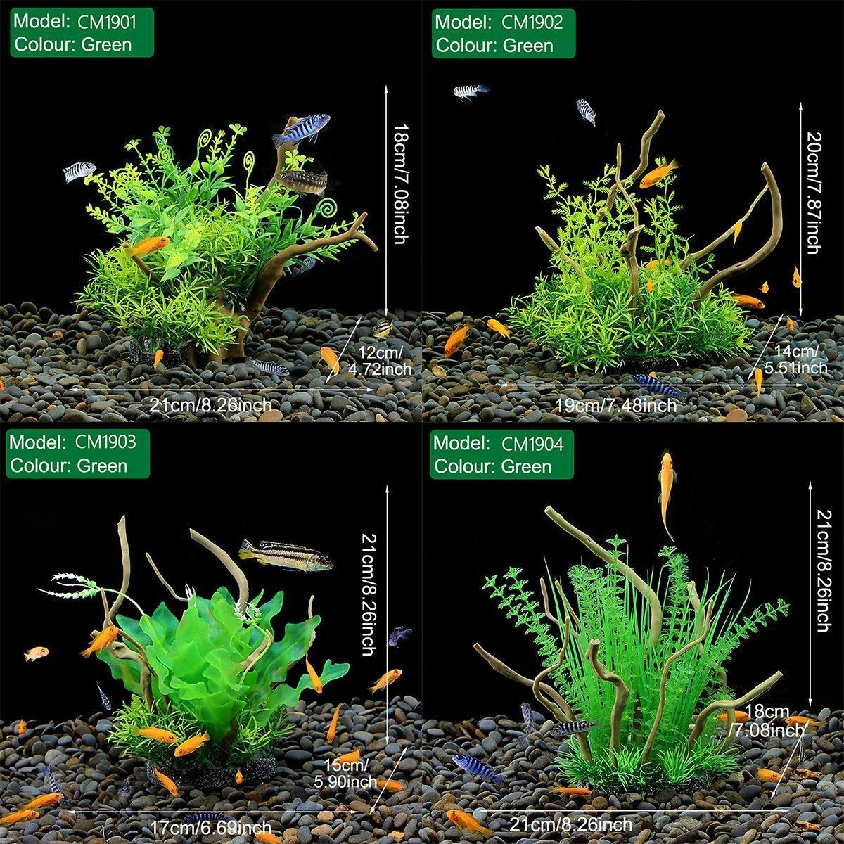 Aquarium Landscaping Decoration Artificial Wood and Plants Fish Tank Ornament - CM2402-Green