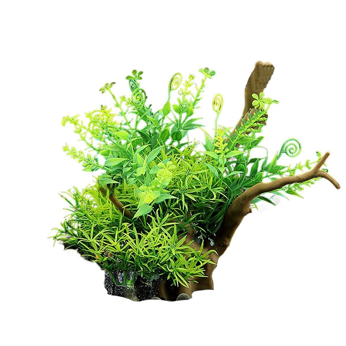 Aquarium Landscaping Decoration Artificial Wood and Plants Fish Tank Ornament - CM2402-Green