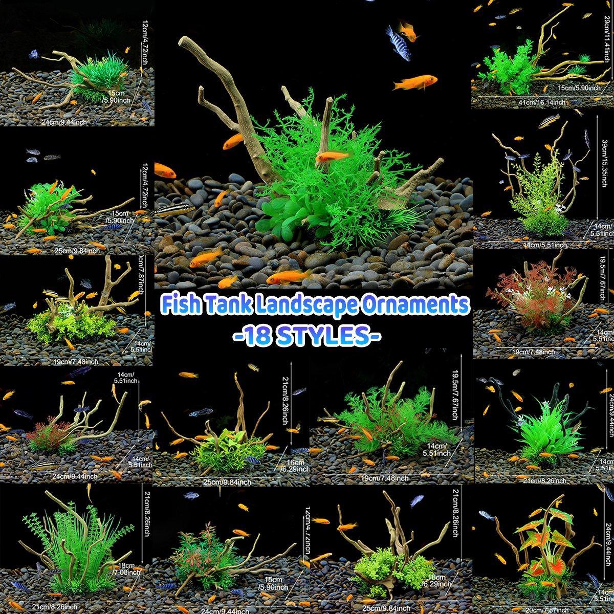 Aquarium Landscaping Decoration Artificial Wood and Plants Fish Tank Ornament - CM3302-Green