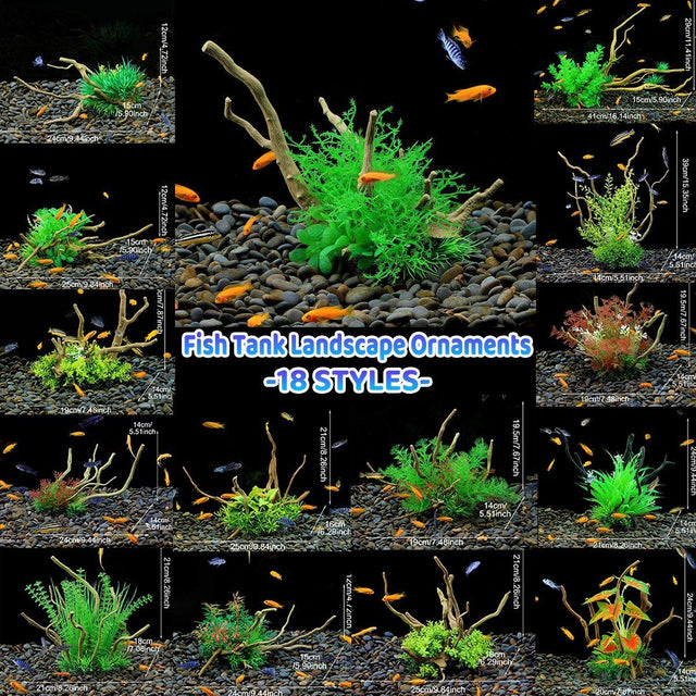 Aquarium Landscaping Decoration Artificial Wood Plants - CM3303-Green Orange