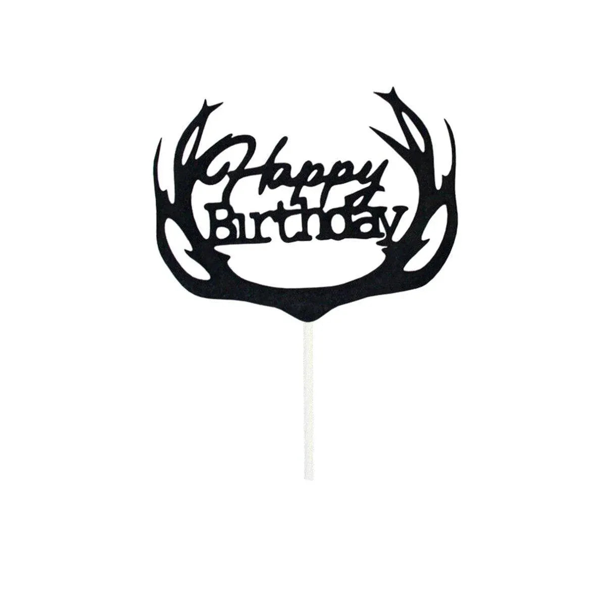 Happy Birthday Cake Topper Colour Printed Acrylic Party Decorations - Black-Deer