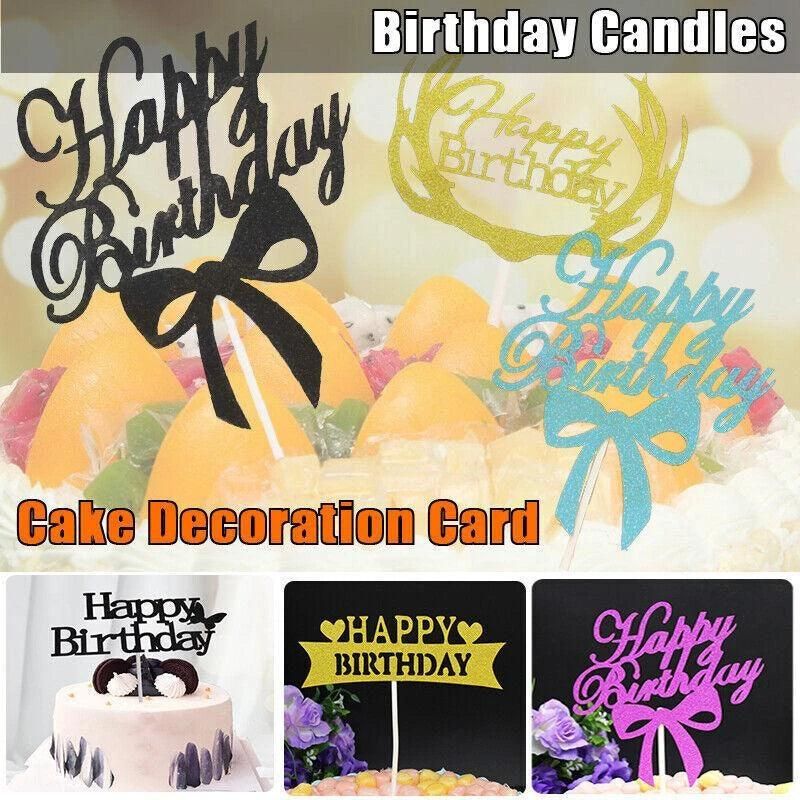 Happy Birthday Cake Topper Colour Printed Acrylic Party Decorations - Black-Deer