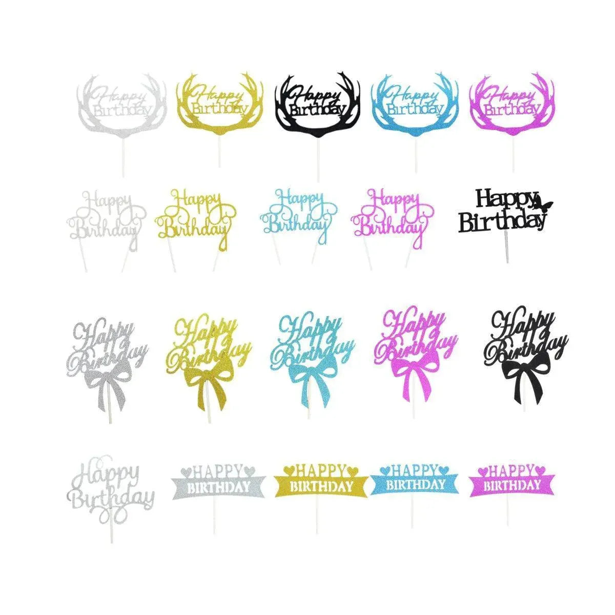Happy Birthday Cake Topper Colour Printed Acrylic Party Decorations - Black-Deer