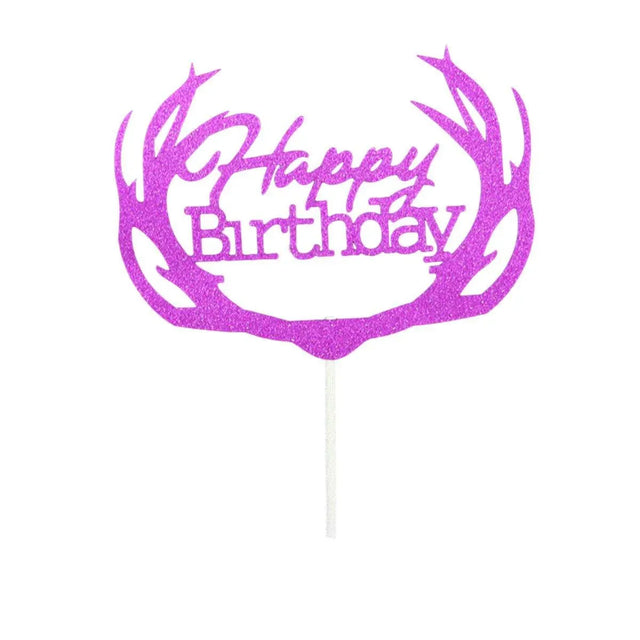 Happy Birthday Cake Topper Colour Printed Acrylic Rose Red Deer