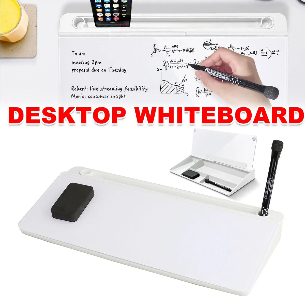 Desktop Whiteboard with Storage Tempered Glass Board for Office